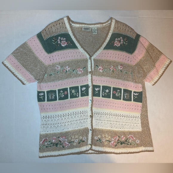 Classic Elements Sweaters - Classic Elements VTG cottagecore ramie & cotton blend embroidery floral crochet